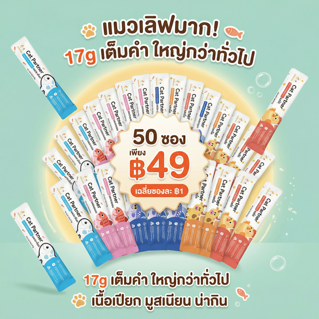 Ketzuzu ขนมแมวเลียยกห่อ 50ซอง สูตร Low Sodium ไม่เค็ม ดีต่อไต สารอาหารแน่น บำรุงขนสวย เกรดพรีเมียม ปลอดภัย
