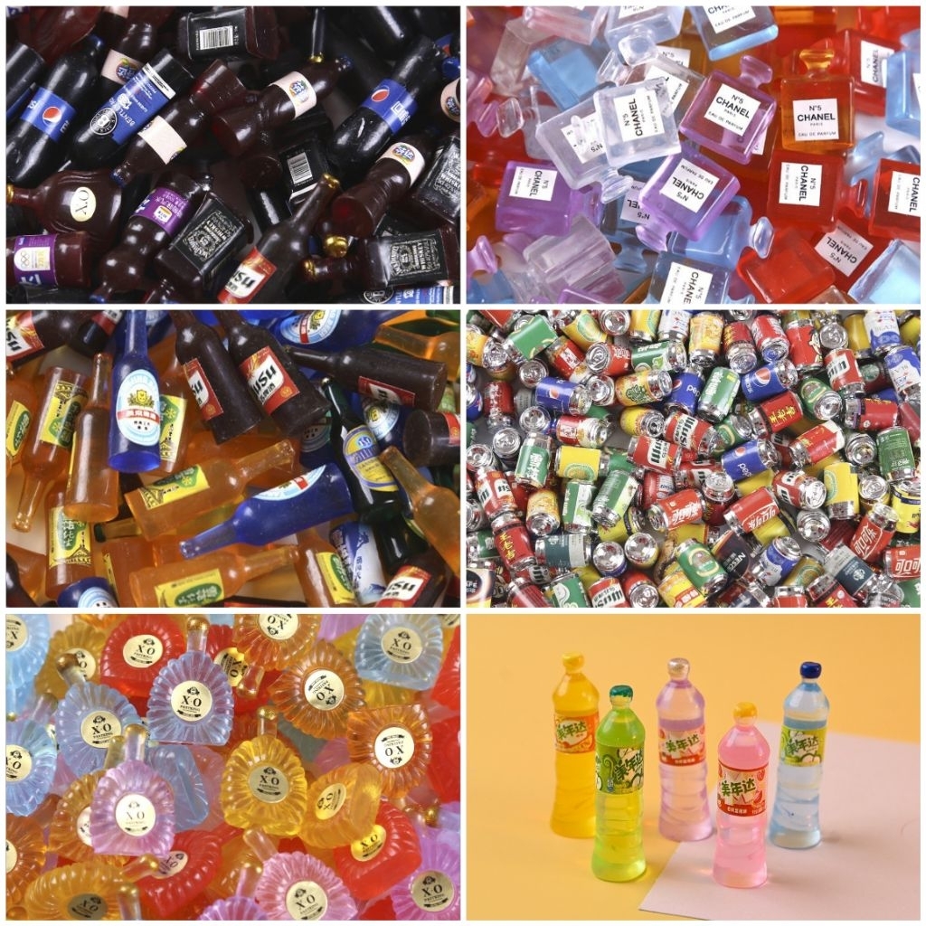 โมเดลขวดปลอม 10ชิ้น เรซิ่นขวดปลอม โมเดลกระป๋องปลอม