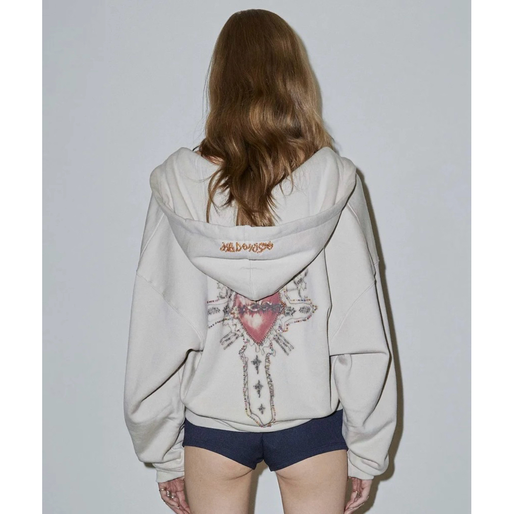 พร้อมส่ง sculptor Beaded Saint Hoodie Zip-Up Dirty🇰🇷size m พร้อมส่ง ส่งฟรี 🔥🇰🇷