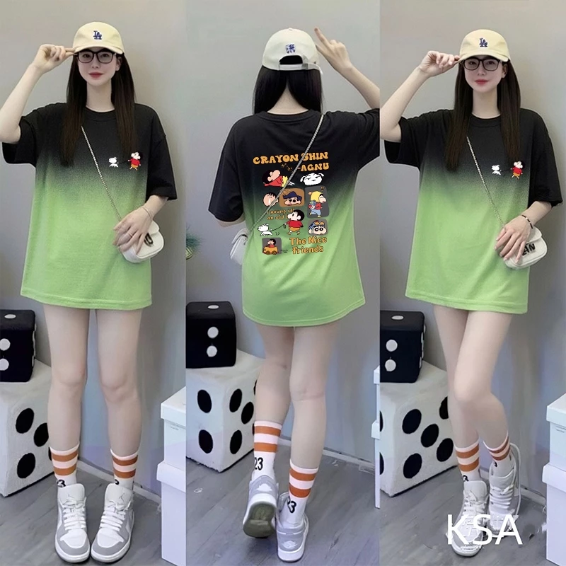 เสื้อทรงหลวมมัดย้อมวินเทจเท่ oversize เสื้อผ้าแฟชั่นสาวอวบไซส์ใหญ่ เสื้อโอเวอร์ไซส์ผู้หญิงกําลังฮิตเกาหลี ลายการ์ตูน 3XL thumbnail 3