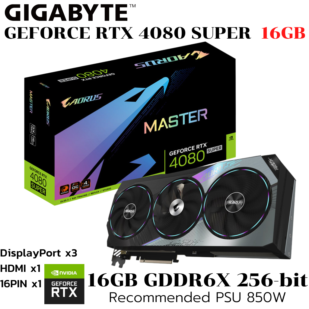 VGA (การ์ดแสดงผล) GIGABYTE AORUS GEFORCE RTX 4080 SUPER MASTER 16G - 16GB GDDR6X (GV-N408SAORUS M-16