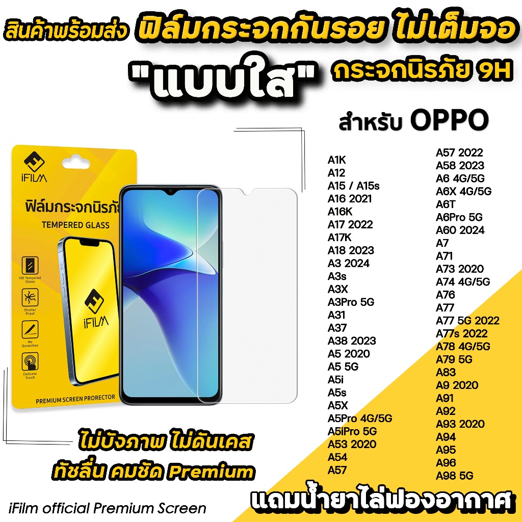 🔥 ฟิล์มกระจกใส ไม่เต็มจอ ไม่บังภาพ For OPPO A16 A18 A38 A5 i Pro A58 A6 Pro A60 A76 A77 A78 A79 A96 A98 ฟิล์มOPPO IFILM