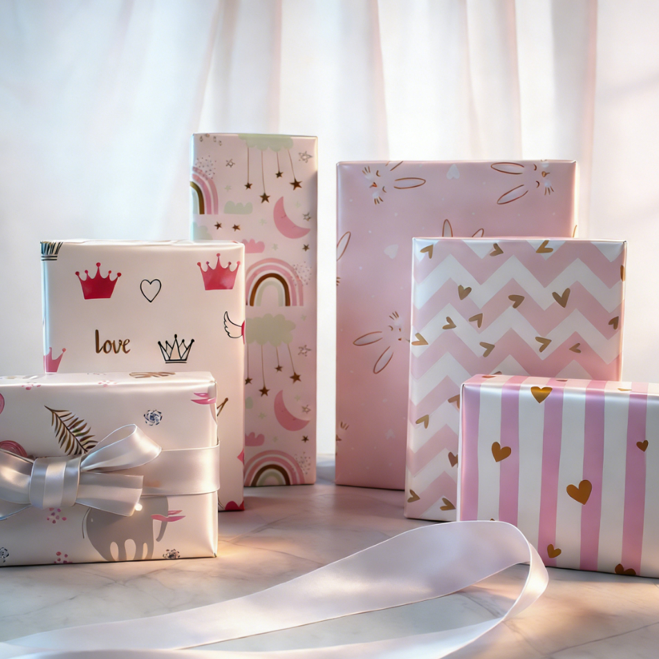 กระดาษห่อของขวัญ ชมพู-ขาว 50*70cm ส่งจากกรุงเทพ Pink & White Gift Wrapping Paper