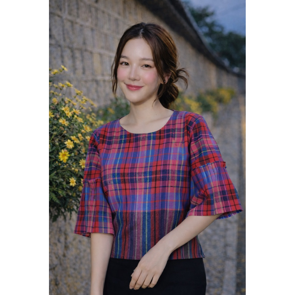 พร้อมส่ง✅ เสื้อแขนกระดิ่งผ้าขาวม้า - รูปที่ 6