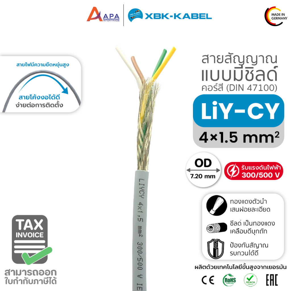 LiYCY 4x1.5sq.mm XBK Kabel สายสัญญาณ แบบมีชิลด์ (50 เมตร และ 100 เมตร)