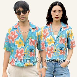 เสื้อฮาวายผ้านิ่ม(สปันเรยอน)ลายเดซี่มิ้นท์