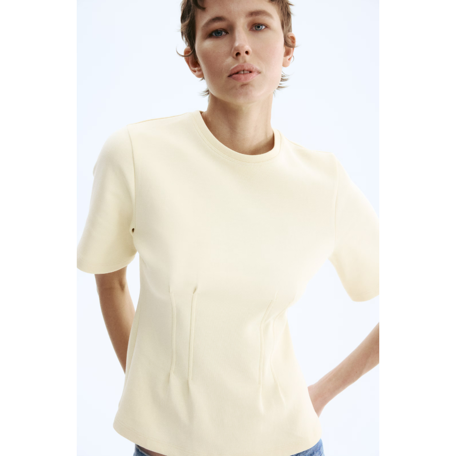 H&M(เอชแอนด์เอ็ม) เสื้อยืดคอระบายเข้ารูปเอวผ้าทออินเตอร์ล็อก ผู้หญิง 1323915_2