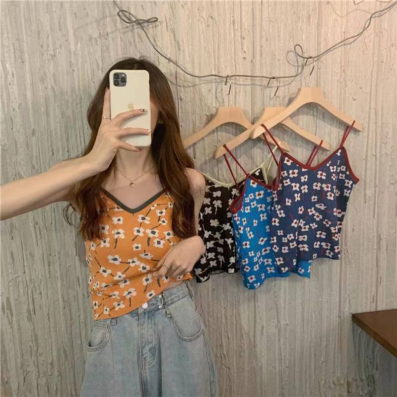 [ส่งจากไทย] 𝙎𝙩𝙪𝙙𝙞𝙤𝘽𝙧𝙖 #f-089 เสื้อสายเดี่ยว ลายดอกไม้ ผ้าไหมพรม