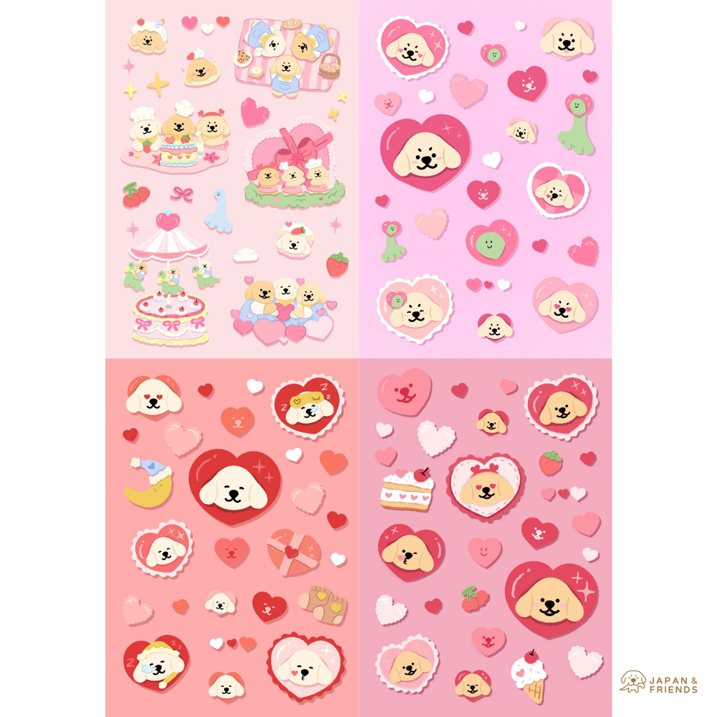 Joommeng, Jedi, Jaidee Sweetheart Sticker Set 4 ใบ สติ๊กเกอร์ จุ๊มเหม่ง เจได ใจดี สวีตฮาร์ต