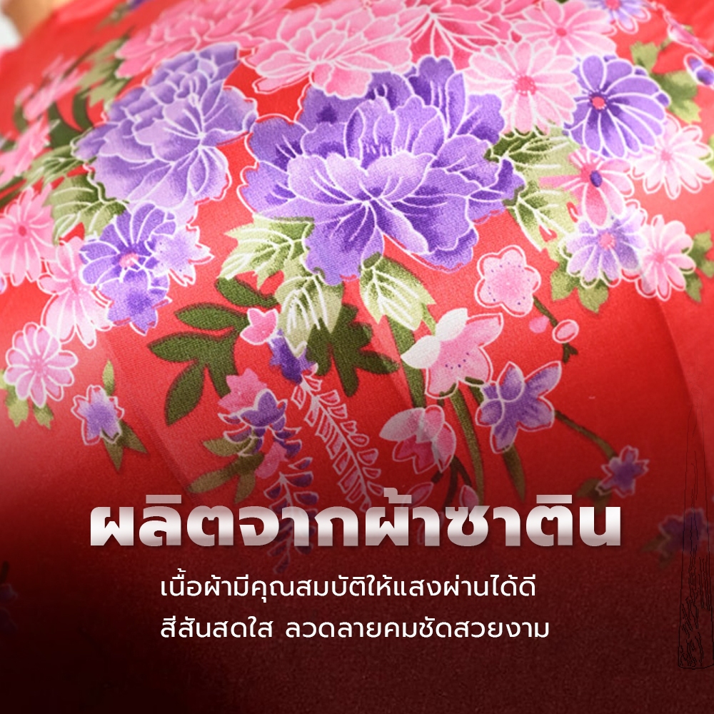 โคมไฟผ้าเวียดนาม ทรงเพชร พิมพ์ลายดอกไม้ โคมไฟแขวนตกแต่ง รูปที่ 4