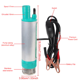 ปั๊มน้ำ DC 12V 100W ปั๊มจุ่มไฟฟ้า แบบพกพา สูบน้ำ-น้ำมันดีเซล โซล่าเซลล์ สแตนเลสกรองได้