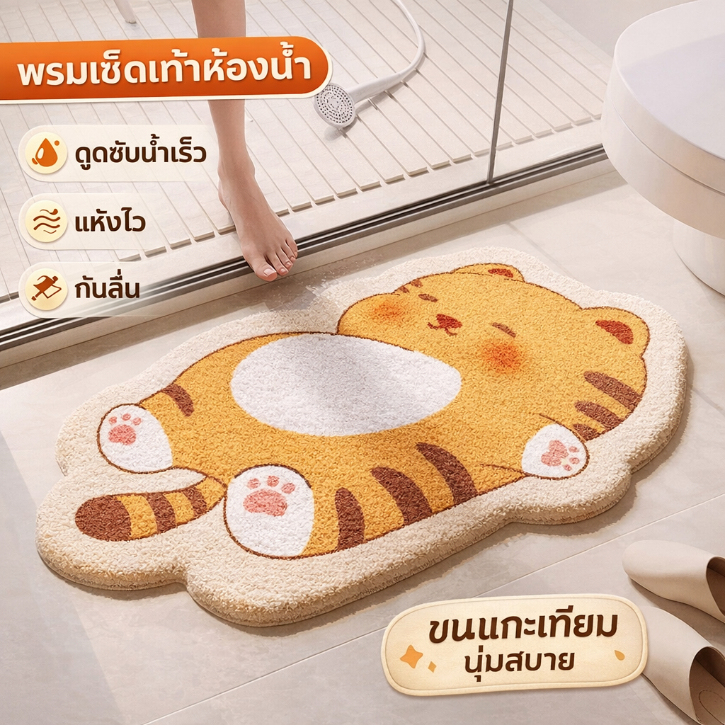 พรมดูดซับน้ำ พรมห้องน้ำ ขนแกะเทียม ลายการ์ตูนแมว แห้งเร็ว ไม่ลื่น ซักง่าย