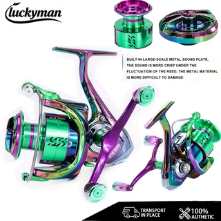 LUCKYMAN รอกสปินนิ่งโลหะด้ามจับคู่ อัตราทดเกียร์ 5.2:1 แถมตะขอตกปลาฟรี