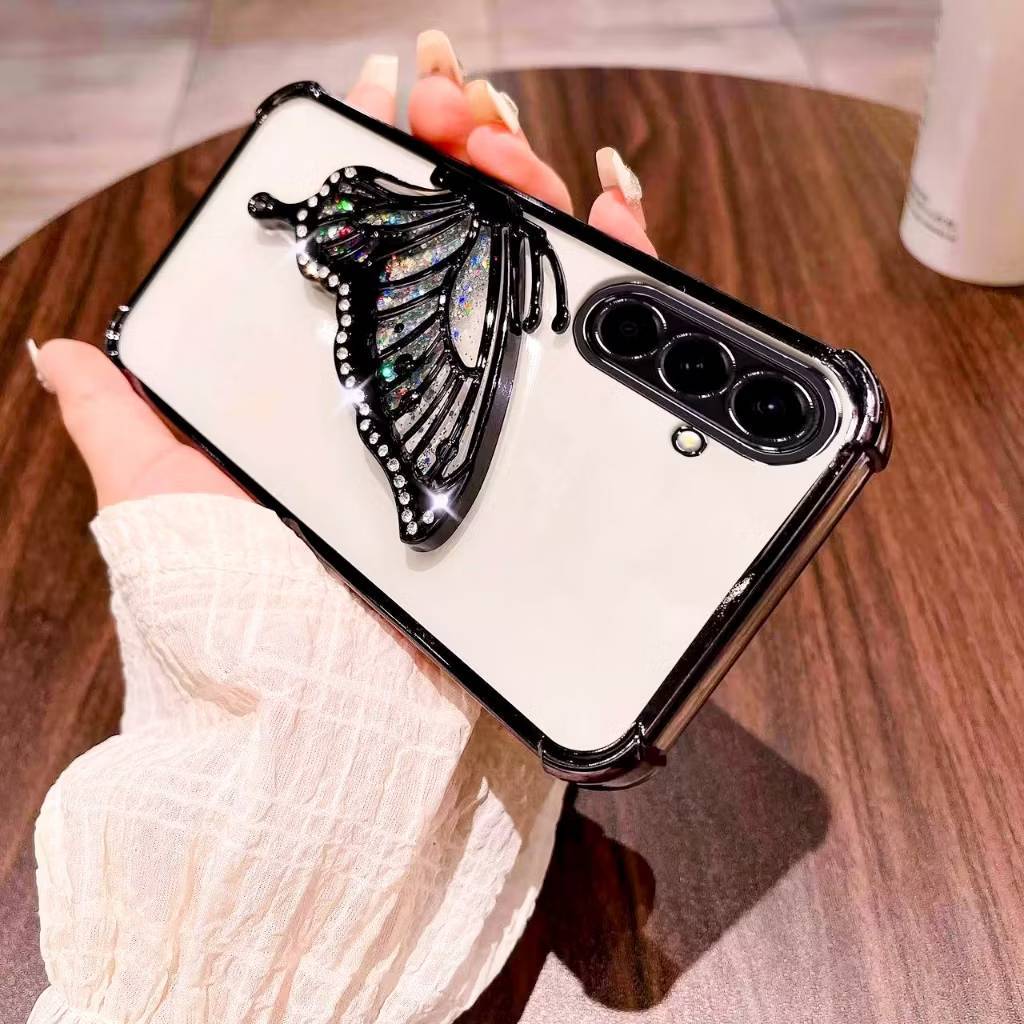 เคสสำหรับ Samsung A07 A06 A37 A57 A17 A36 A56 A16 A55 A02S A03S เคสใส ขอบสี ผีเสื้อ Q3