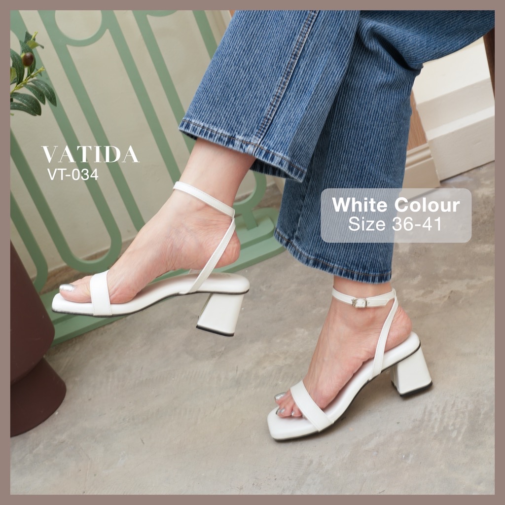(พร้อมส่งจากไทย) VATIDA (VT-034) รองเท้าส้นสูงผู้หญิง ส้น 2 นิ้ว ดีไซน์หัวตัด มินิมอล สายรัดข้อเท้า ใส่ทำงานออกงาน