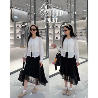 UIUI | LACE TRIMMED SKIRT กระโปรงชายลูกไม้ เอวสม็อค