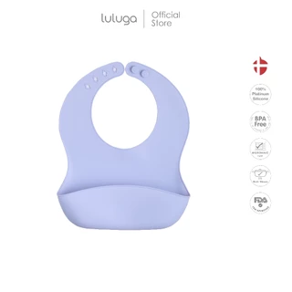 Luluga ผ้ากันเปื้อนซิลิโคนเด็ก มีถาดรองเศษอาหาร กันน้ำ Platinum Silicone นุ่มเบา BPA Free สำหรับเด็ก 6 เดือน+ ฝึกทาน BLW