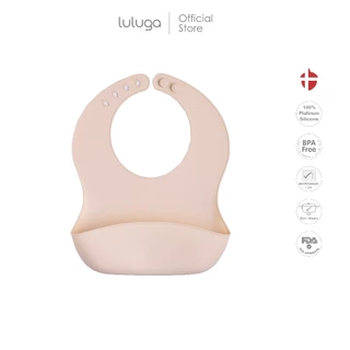 Luluga ผ้ากันเปื้อนซิลิโคนเด็ก มีถาดรองเศษอาหาร กันน้ำ Platinum Silicone นุ่มเบา BPA Free สำหรับเด็ก 6 เดือน+ ฝึกทาน BLW