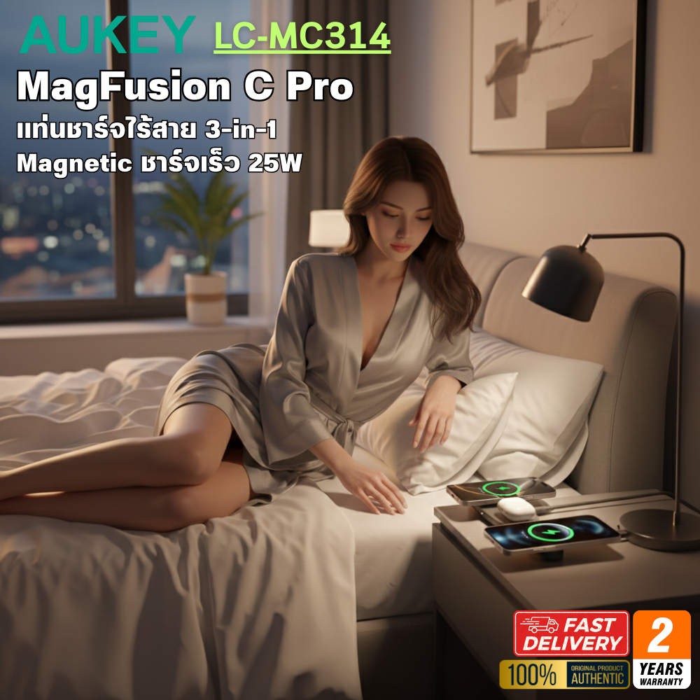 AUKEY รุ่น LC-MC314 Wireless Charger 3-in-1 Magnetic Qi2 25W แท่นชาร์จไร้สายของแท้