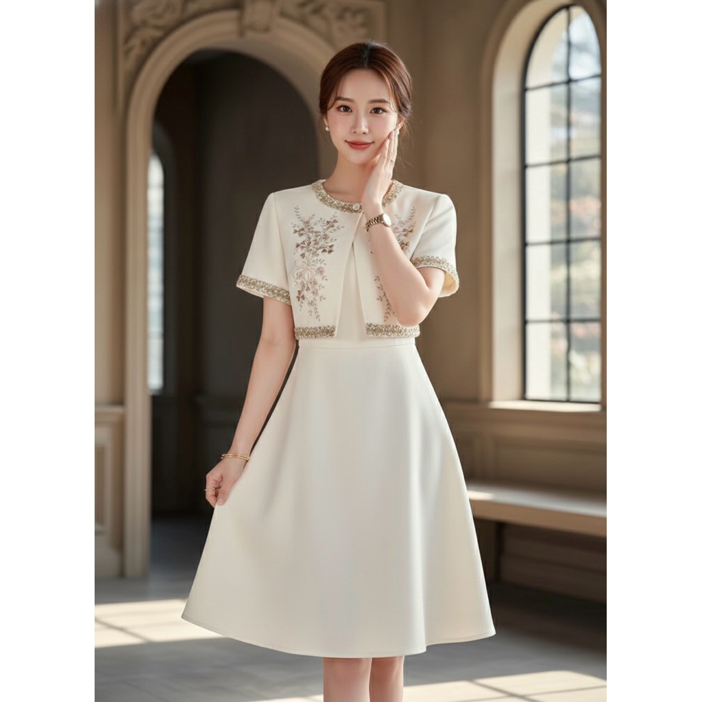 DW446LR Jassie Dress ชุดเดรสดีไซน์หรูหรา งานปักสีทอง - รูปที่ 4