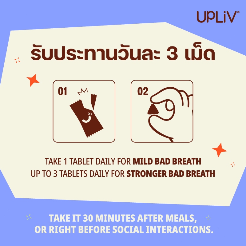UPLIV 30เม็ด-โพรไบโอติกช่องปาก Oral Probiotics 50พันล้านCFU ฟองละลายทันทีใน 1 วินาที สดชื่น12ชม. รักษาสุขภาพช่องปากลำไส้ รูปที่ 6