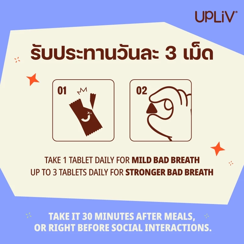 UPLIV 30เม็ด-โพรไบโอติกช่องปาก Oral Probiotics 50พันล้านCFU ฟองละลายทันทีใน 1 วินาที ขจัดกลิ่นปาก รักษาสุขภาพลำไส้ thumbnail 7