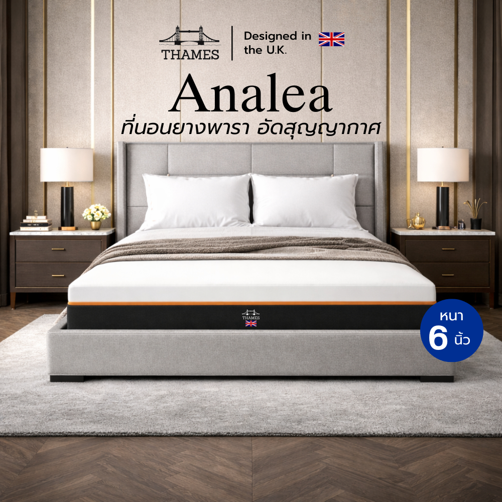 [รับประกัน 10 ปี] Thames ที่นอนยางพาราแท้ รุ่น Analea หนา 6 นิ้ว [อัดสุญญากาศ] แก้ปวดหลัง แก้ปวดเมื่อย