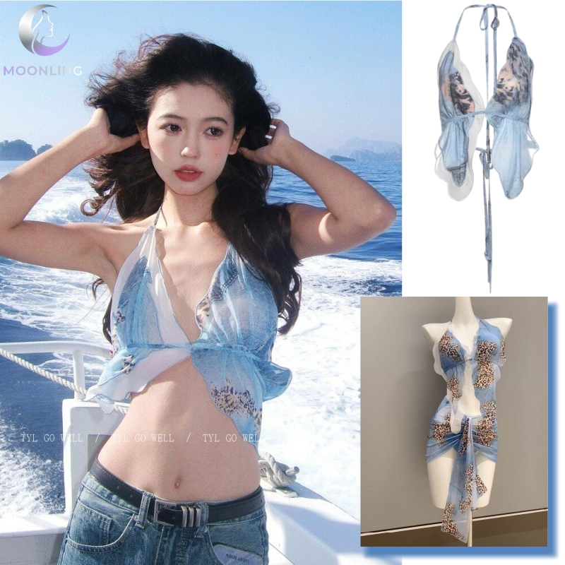 MOONLING พร้อมส่งจากไทย เสื้อคล้องคอ สีขาว เหมาะกับสาวเซ็กซี่ เที่ยวทะเลน่ารักมาก FY2972