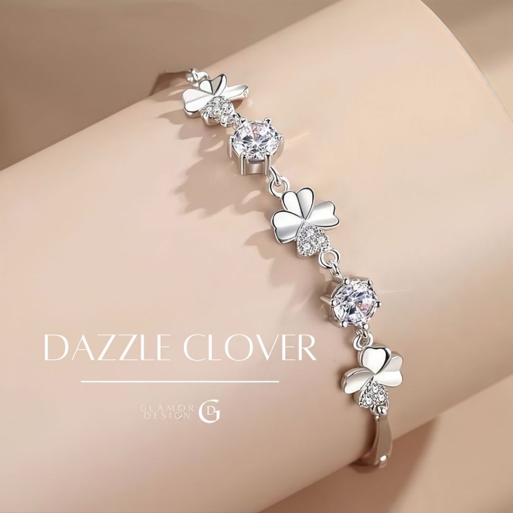 GLAMOR✨กำไลข้อมือเงินแท้ Dazzle Clover จี้โคลเวอร์ กําไลข้อมือผู้หญิง ข้อมือเงินแท้ กำไลแฟชั่น