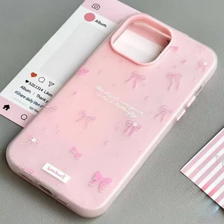 เคสไอโฟน15 สำหรับ IPhone 11 17 15 16 13 12 14 Pro Max 8 7 16 15 14 12 Plus XR X XS เคส TPU Bowkbot น่ารักโรแมนติกสีชมพู
