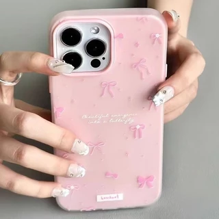เคสไอโฟน15 สำหรับ IPhone 11 17 15 16 13 12 14 Pro Max 8 7 16 15 14 12 Plus XR X XS เคส TPU Bowkbot น่ารักโรแมนติกสีชมพู