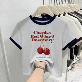 ✨ส่งไวจากไทย✨เสื้อยืดแขนสั้นตัดต่อ แบบครอป เสื้อครอป เสื้อยืดผู้หญิง แขนสั้น เสื้อยืด แฟชั่นเกาหลี ใส่สบาย เสื้อยืดคอกลม