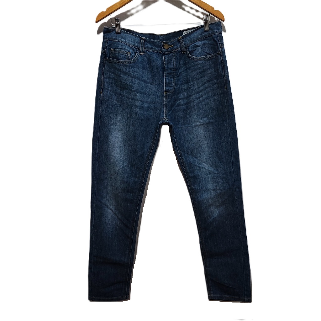 DENIM CO. กางเกงยีนส์ สีเข้ม ผ้านุ่ม ไม่ยืด ฟอกแต่งเฟด สวย (W33-W34)