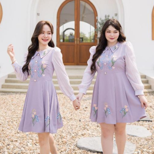 La Mignonne (XS-3XL) Belle Farfalla Dress เดรสส่ใส่ทำงาน ใส่เที่ยว แขนยาวดีเทลล์ปักดอกไม้สุดพรีเมี่ย