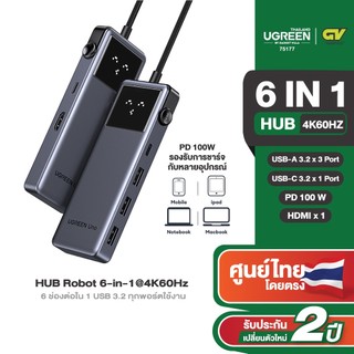 UGREEN อะแดปเตอร์ HUB Robot Type C 7in1 รองรับ 4K60Hz พอร์ต USB-A 3.2 Gen1 USB-C 3.2 Gen1 รุ่น CM889