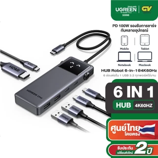 UGREEN อะแดปเตอร์ HUB Robot Type C 6-in-1 รองรับ 4K60Hz +2 USB-A 3.2+2 USB-C 3.2+PD Hub รุ่น 35998