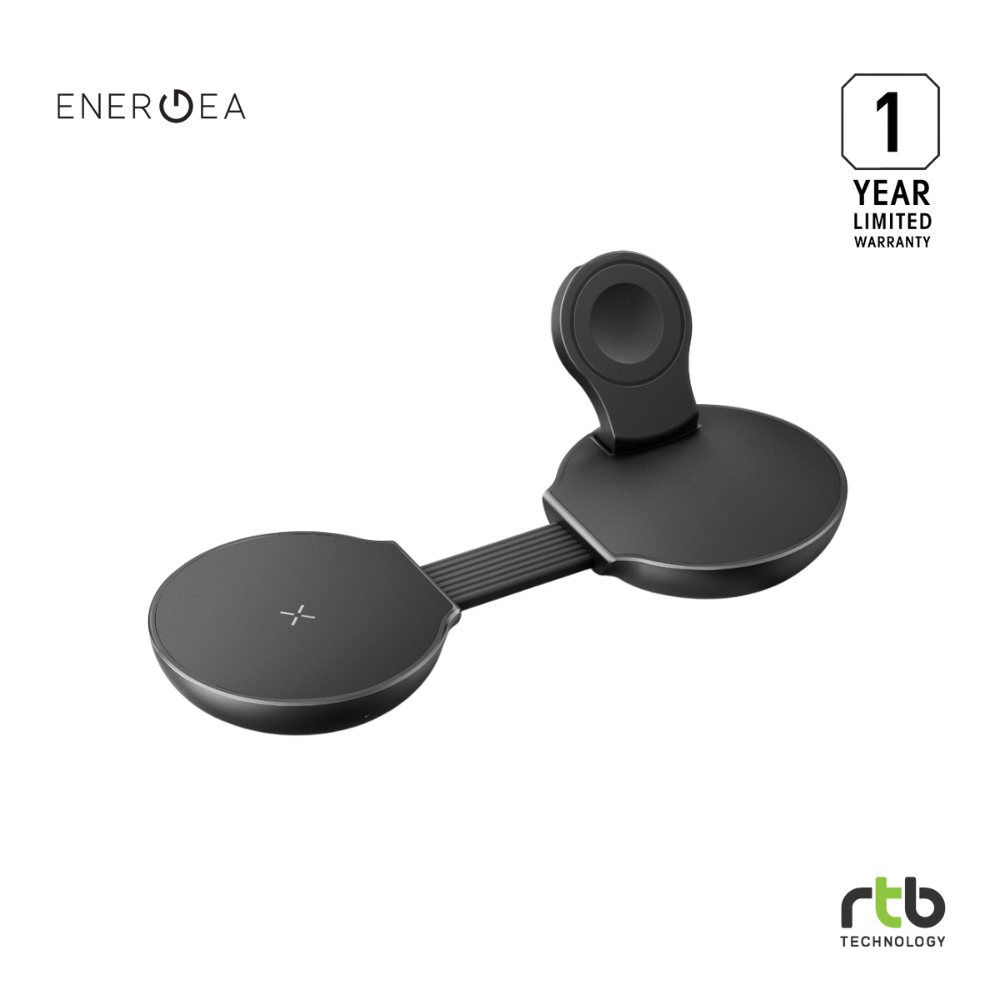 Energea AluMag Trio 2 แท่นชาร์จไร้สายแบบพับได้ 3-in-1 มาตรฐาน Qi2.2 Wireless Charger