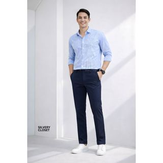 กางเกงสแล็คผู้ชายใส่ทำงาน/กางเกงนักศึกษาทรงกระบอกเล็กพรีเมีย…