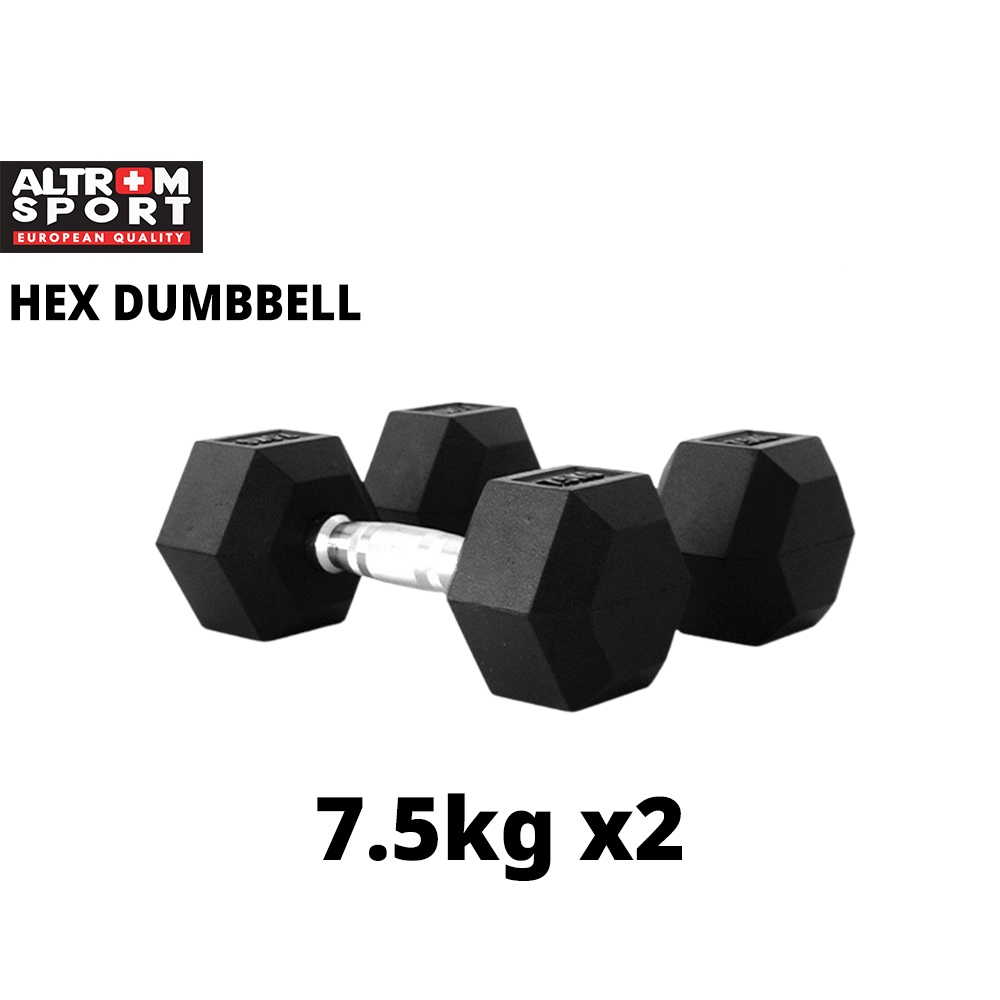 Altrom Sport DBH-7.5 HEX D ดัมเบลเหล็กหกเหลี่ยม Hex Rubber Dumbbell 7.5 kg