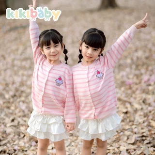 [100-150]เสื้อแขนยาวเด็กผู้หญิง สีพาสเทล กระดุมหน้า เสื้อคอกลมKIKIBABY เสื้อคาดิแกนKS