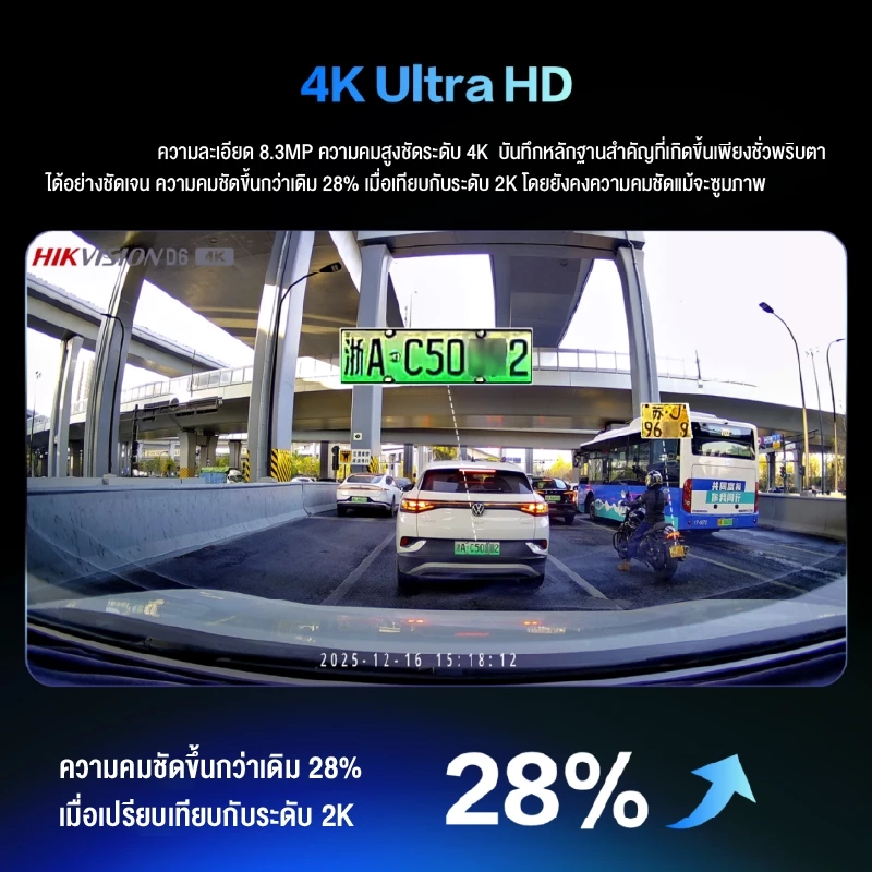 HIKVISION กล้องติดรถยนต์  D6 Dash Cam ความคมชัด 2160P ความละเอียดสูง ความโปร่งแสงสูง 6 ชั้น ภาพความคมชัดระดับ 4K thumbnail 5