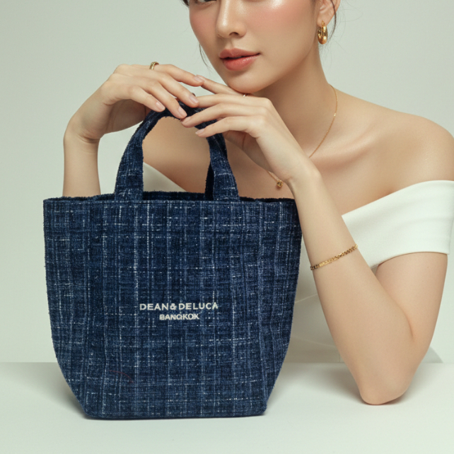 D&D BANGKOK  L'AMOUR TWEED NAVY TOTE BAG XS