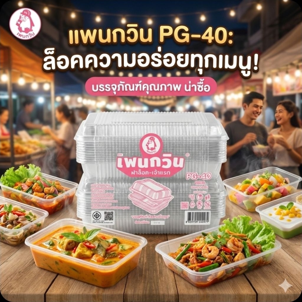 ♻️PG-40 กล่องพลาสติกใส ฝาล็อค PET จำนวน 100 ชิ้น.♻️