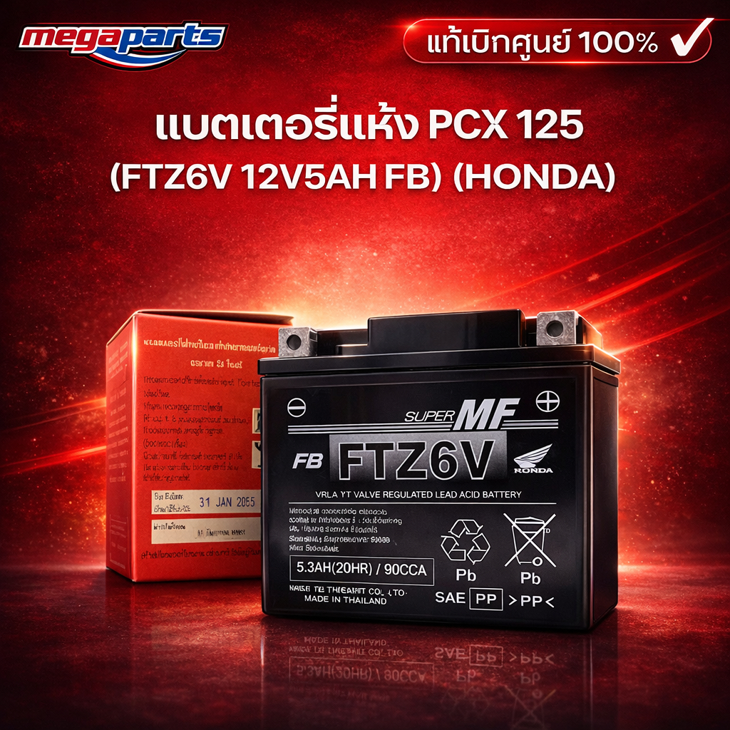 แบตเตอรี่แห้ง พีซีเอ็คซ์ PCX 150 (FTZ6V 12V5AH FB) (HONDA) [31500-K93-T01] (Megaparts Store)