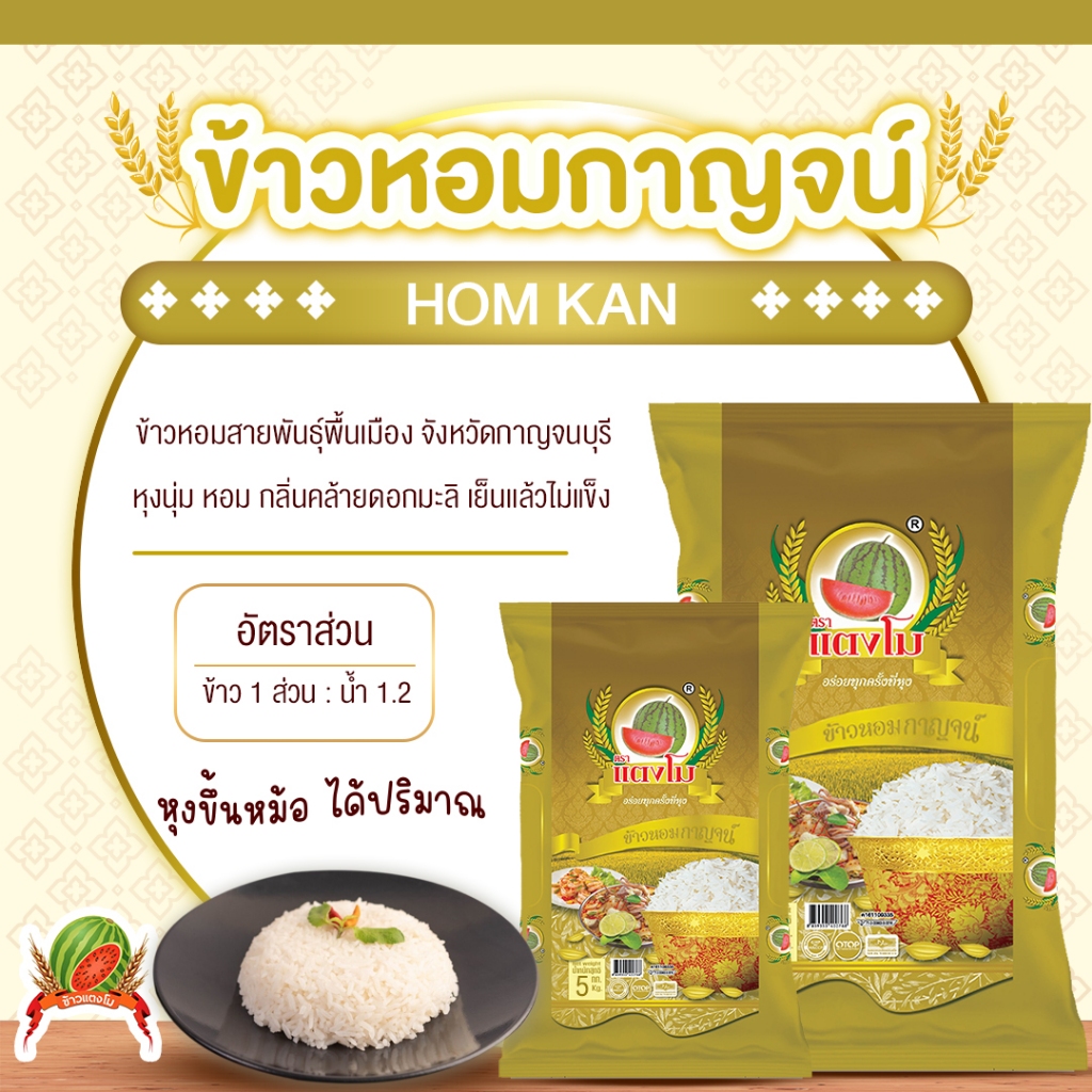 [🔥เฉพาะช่วง] ข้าวสาร หอมกาญจน์ 14 กก. ส่งฟรี ตราแตงโม มาตราฐานสากล GHP&HACCP ข้าวนิ่มหอมฟู หุงขึ้นหม