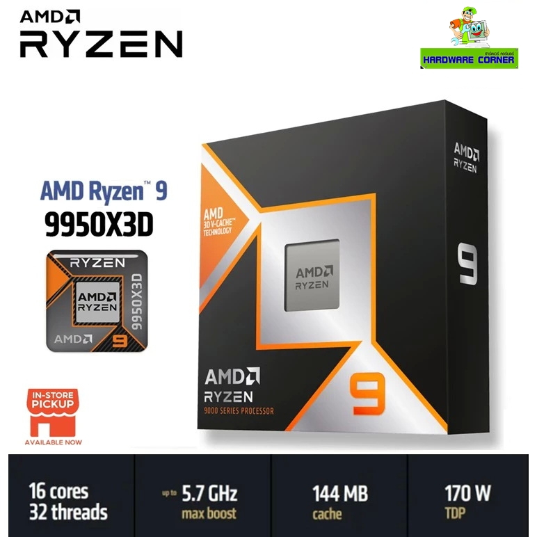 CPU (ซีพียู) AMD RYZEN 9 9950X3D - 16C 32T 4.3-5.7GHz AMD SOCKET AM5 (ระบบระบายความร้อนไม่รวมอยู่ในสินค้า)