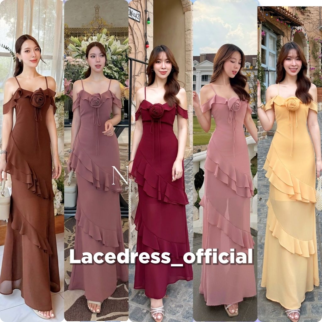 Nabi● แมกซี่เดรสยาวออกงานผ้าชีฟองในราคาหลักร้อย