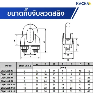 Kacha กิ๊บจับลวดสลิง ขนาด 100 ชิ้น 1/8”(3 มม.) ถึง 5/16" (8 มม.) ราคาโรงงาน สินค้าคุณภาพ