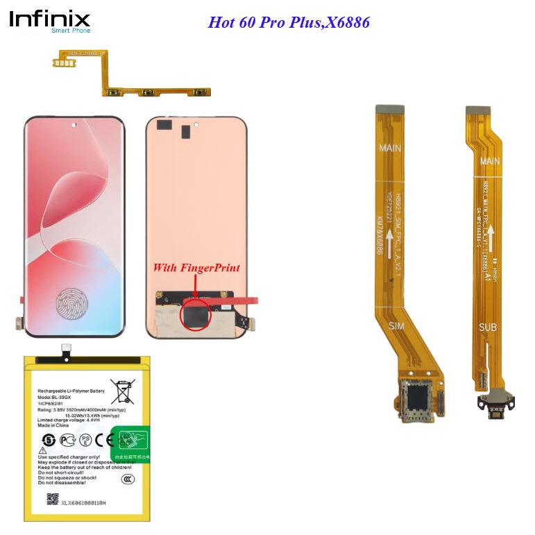 อะไหล่มือถือ infinix Hot 60 Pro+,Hot 60 Pro Plus,X6886/สายแพร/แบต BL-39GX