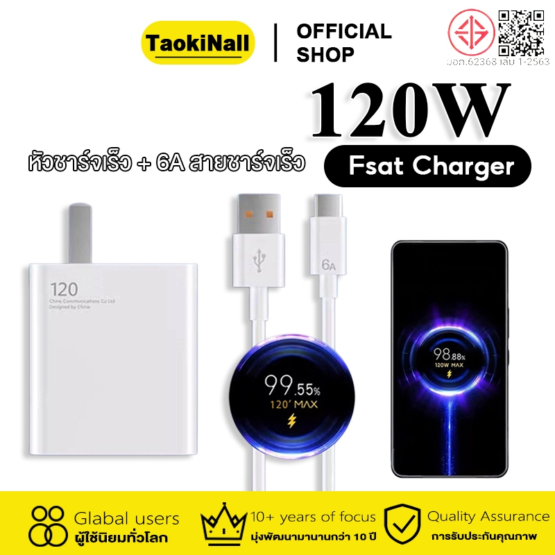 Taokinall ชุดชาร์จเร็ว 120W สายชาร์จเร็ว USB Type-C QuickCharge ชุดสายชาร์จเร็ว สำหรับAndroid ซีรีส์